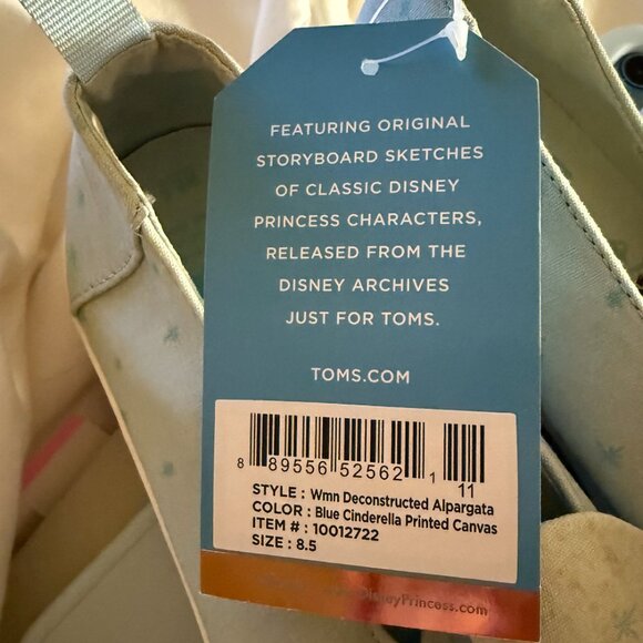 DISNEY X TOMS Cinderella Sky Blue Glass Slipper Canvas Shoe NWT - Picture 2 of 4